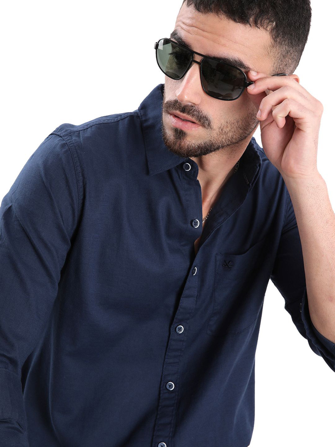 

WROGN Men Spread Collar Solid Cotton Casual Shirt, Navy blue