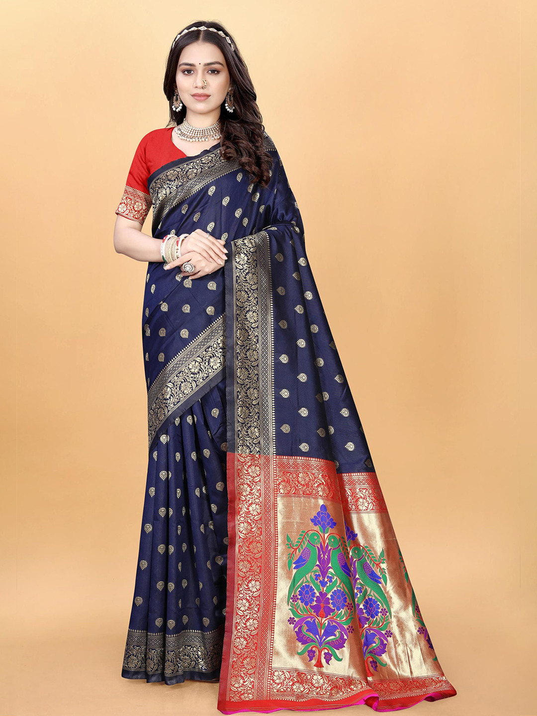 

VenderVilla Woven Design Paithani Saree, Navy blue