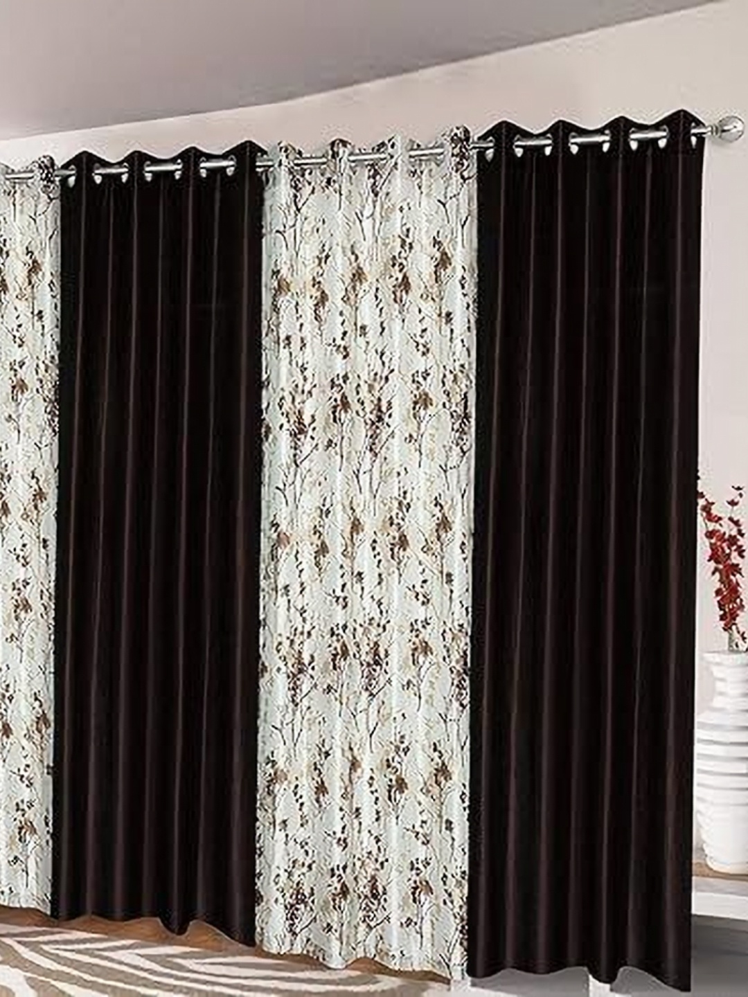 

Banchmark Home Furnishings Brown & White Set of 4 Floral Window Curtain