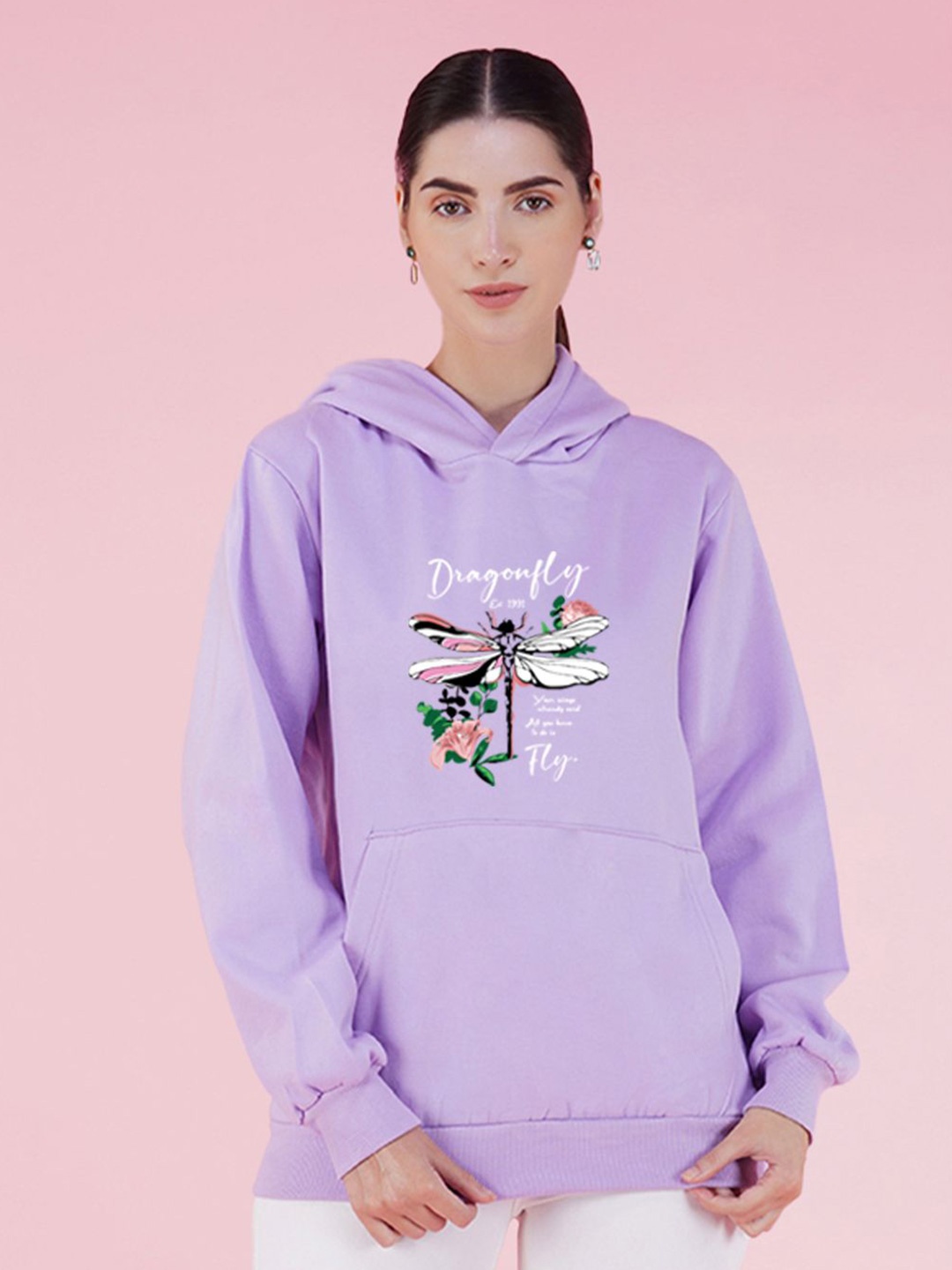 

NUSYL Graphic Printed Hooded Oversized Sweatshirt, Lavender