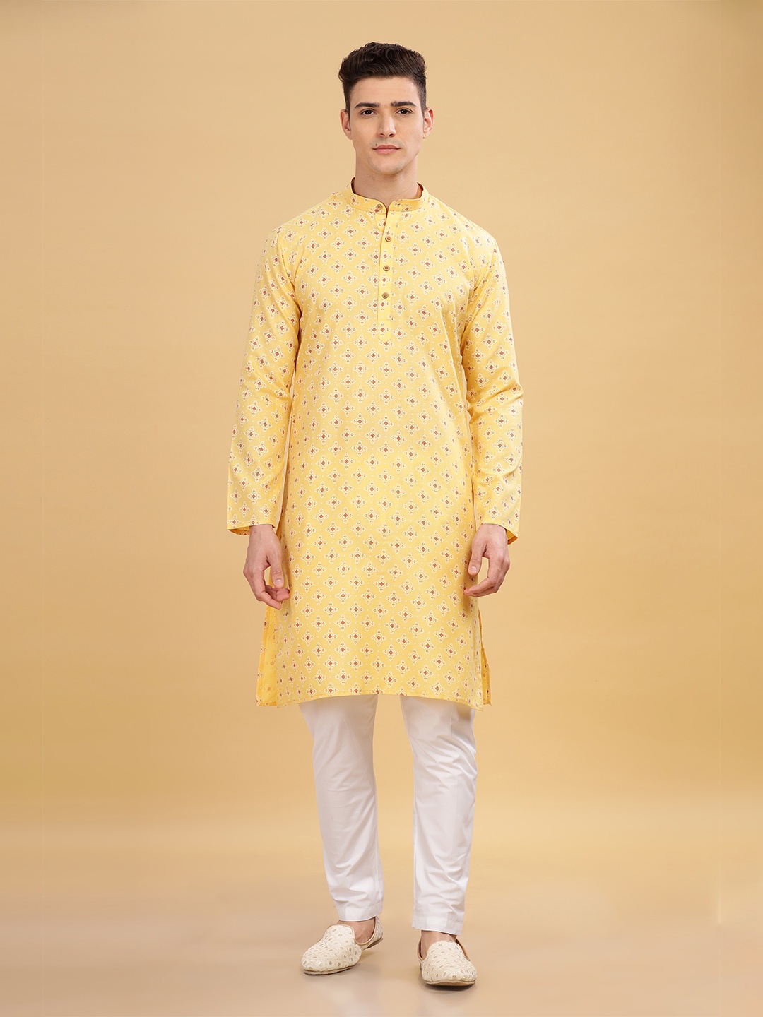 

Anouk Men Printed Ethnic Long Kurta, Yellow