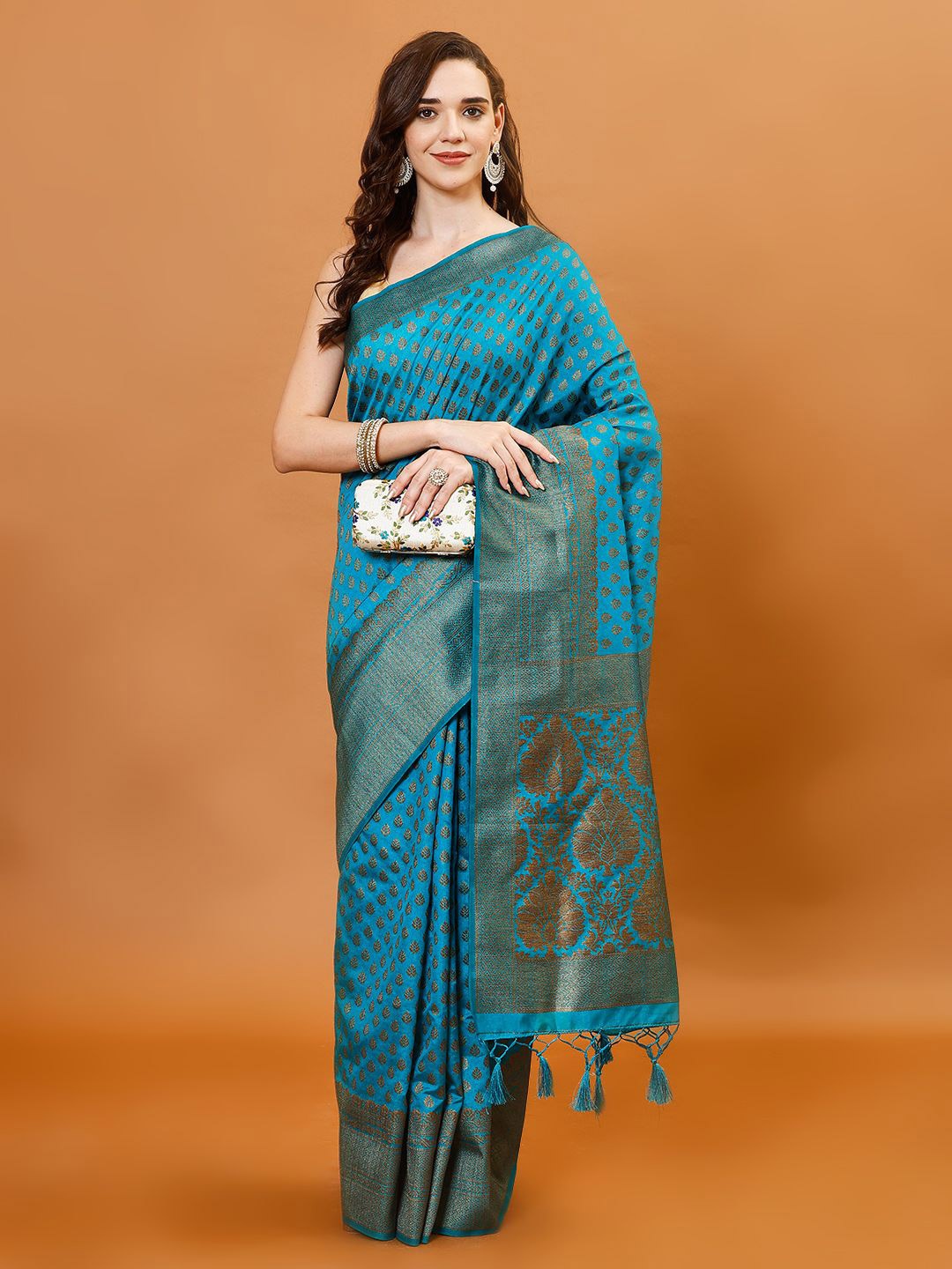 

Meena Bazaar Woven Design Zari Art Silk Saree with unstitched blouse piece, Blue
