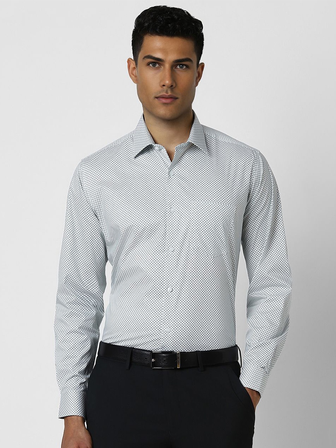 

Van Heusen Men Spread Collar Geometric Printed Cotton Slim Fit Formal Shirt, White