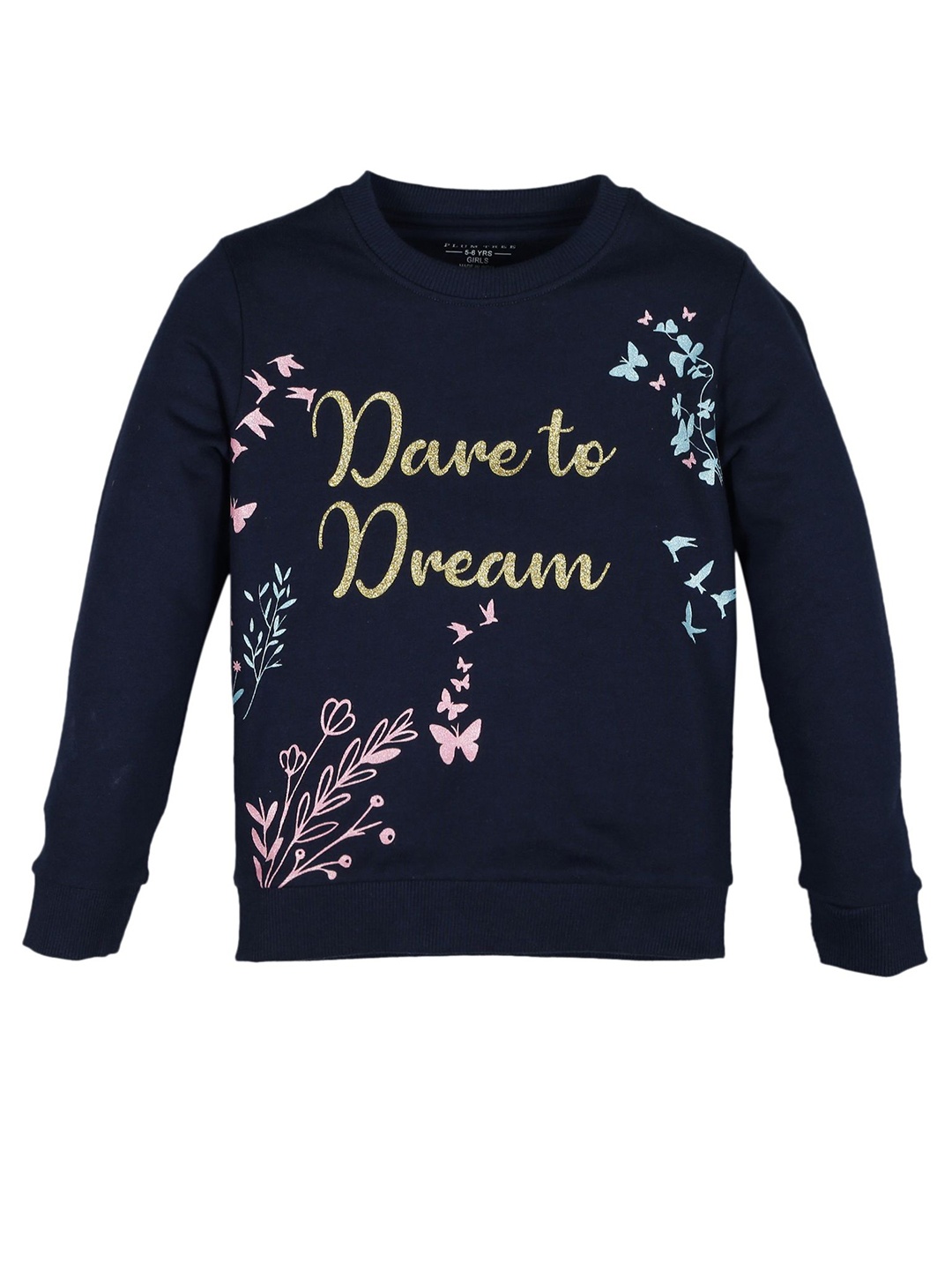 

PLUM TREE Girls Graphic Printed Round Neck Cotton Pullover Sweatshirt, Navy blue