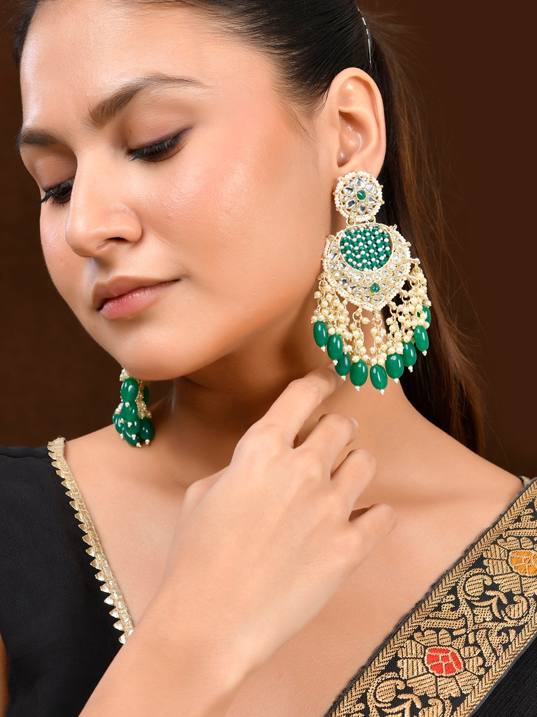 

Shoshaa Contemporary Chandbalis Earrings, Green