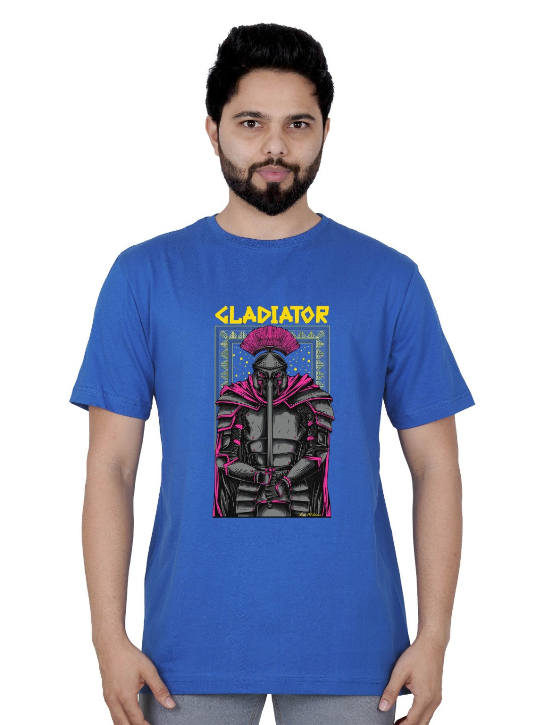

LA MILANO Men Graphic Printed Round Neck Pure Cotton Slim Fit T-shirt, Blue
