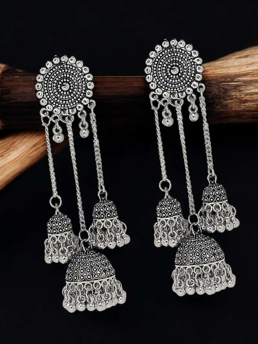 

9blings Silver Plated Dome Shaped Drop Earrings