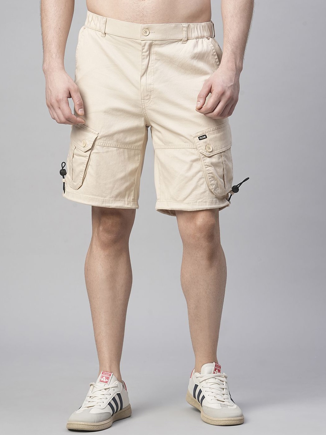 

PRONK Men Mid-Rise Cargo Shorts, Beige