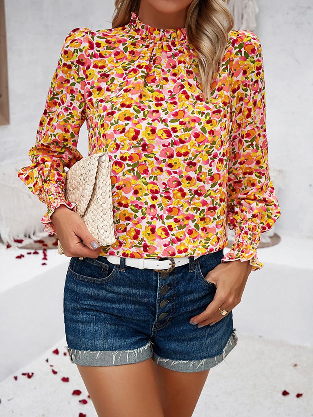 

StyleCast Women Floral Printed High Neck Top, Mustard