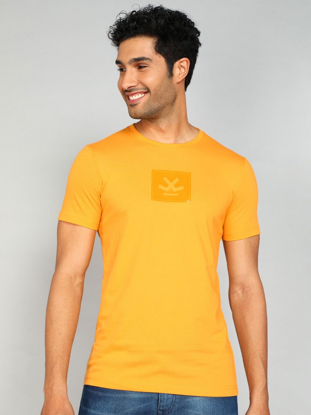 

WROGN Men Brand Logo Printed Round Neck Cotton T-shirt, Yellow