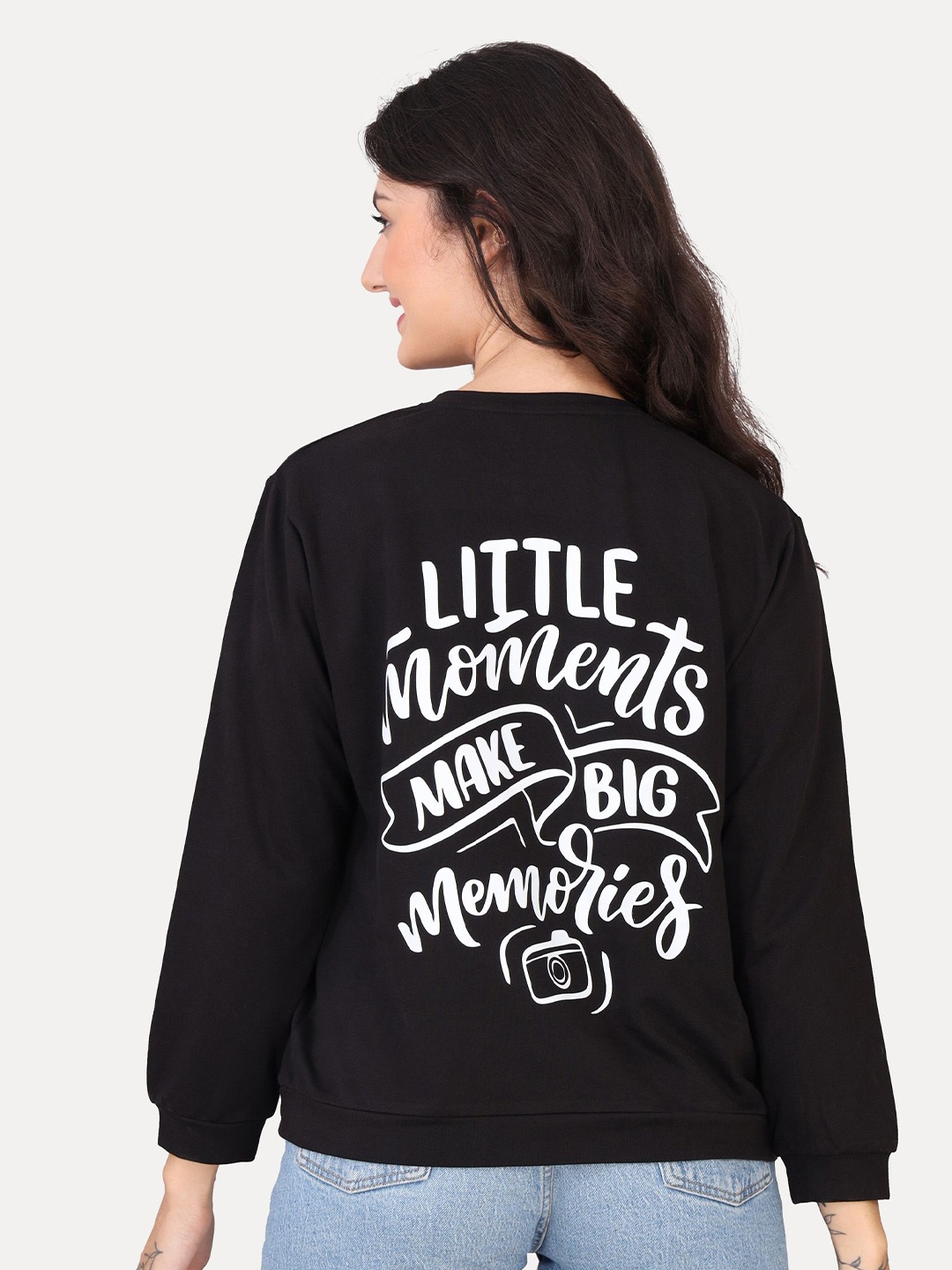 

VISO Women Typography Printed Round Neck Cotton Pullover Sweatshirt, Black