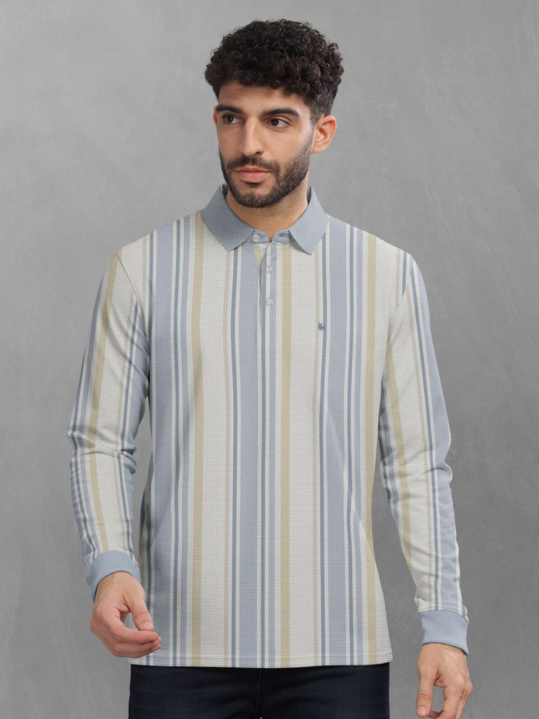 

BULLMER Men Striped Polo Collar Cotton T-shirt, Yellow