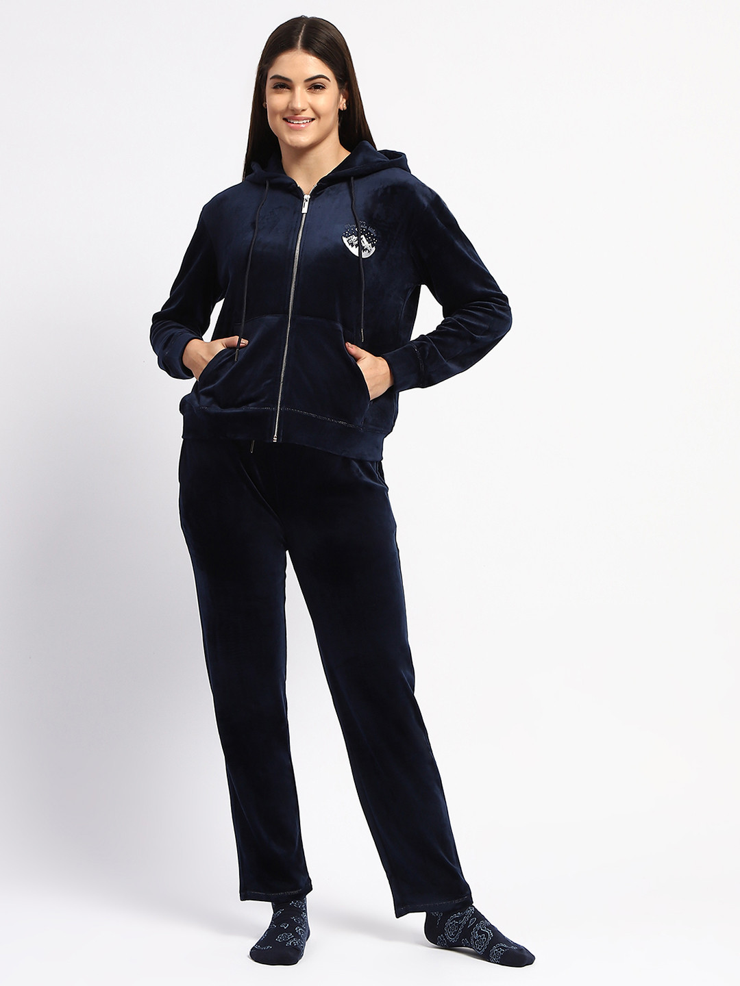 

MADAME M SECRET Women Solid Night suit, Navy blue