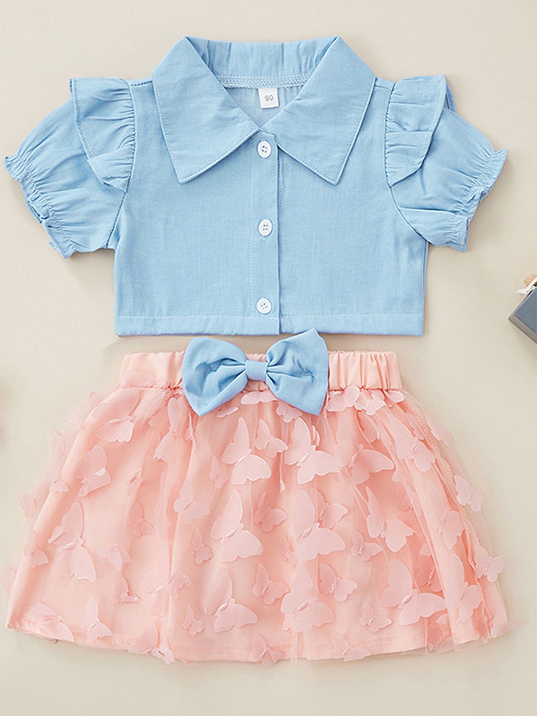 

LULU & SKY Girls Shirt with Bow Applique Skirt, Blue