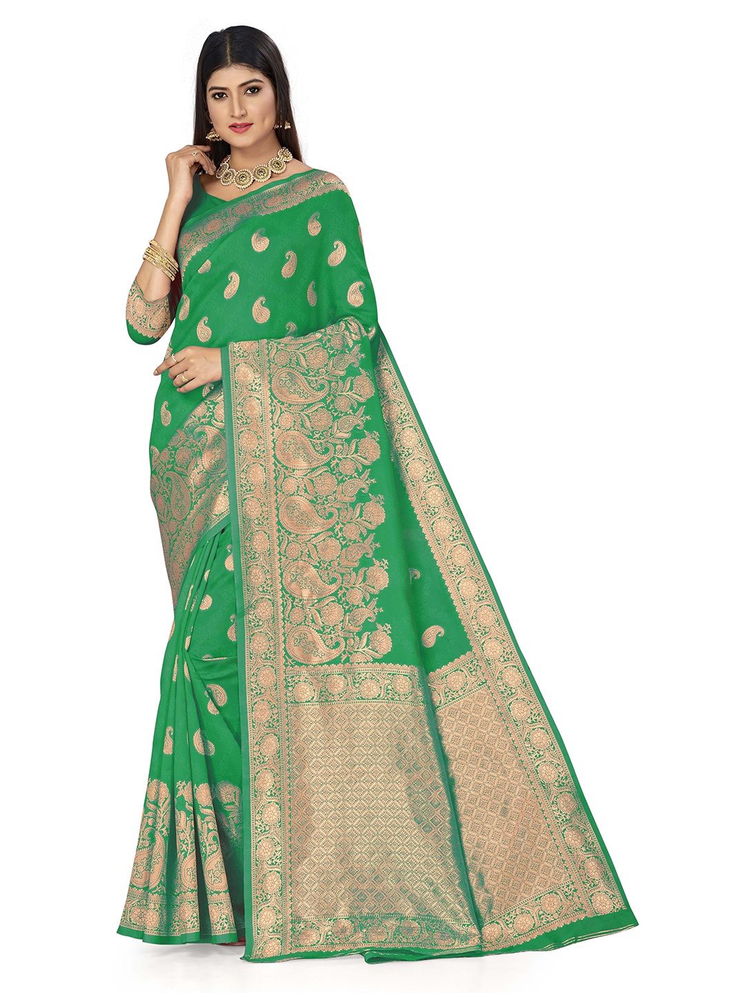 

Maroosh Floral Zari Silk Banarasi Saree, Green