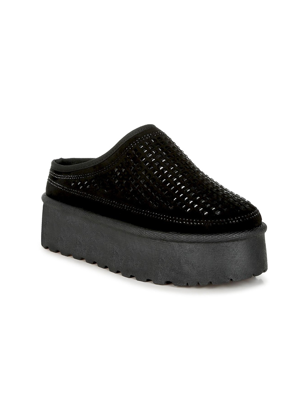 

London Rag Women Embroidered Platform Classic Slip-On Mule Sneakers, Black