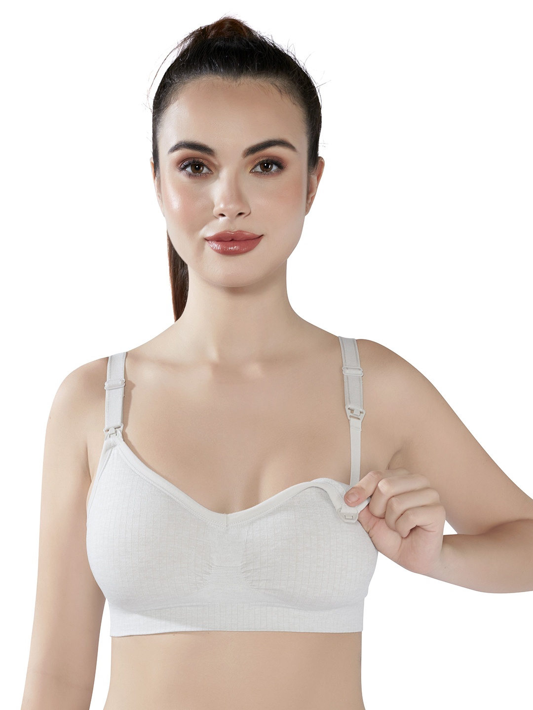

PLUMBURY Full Coverage Seamless Non-Wired and Removable Padding Maternity Bra, Grey