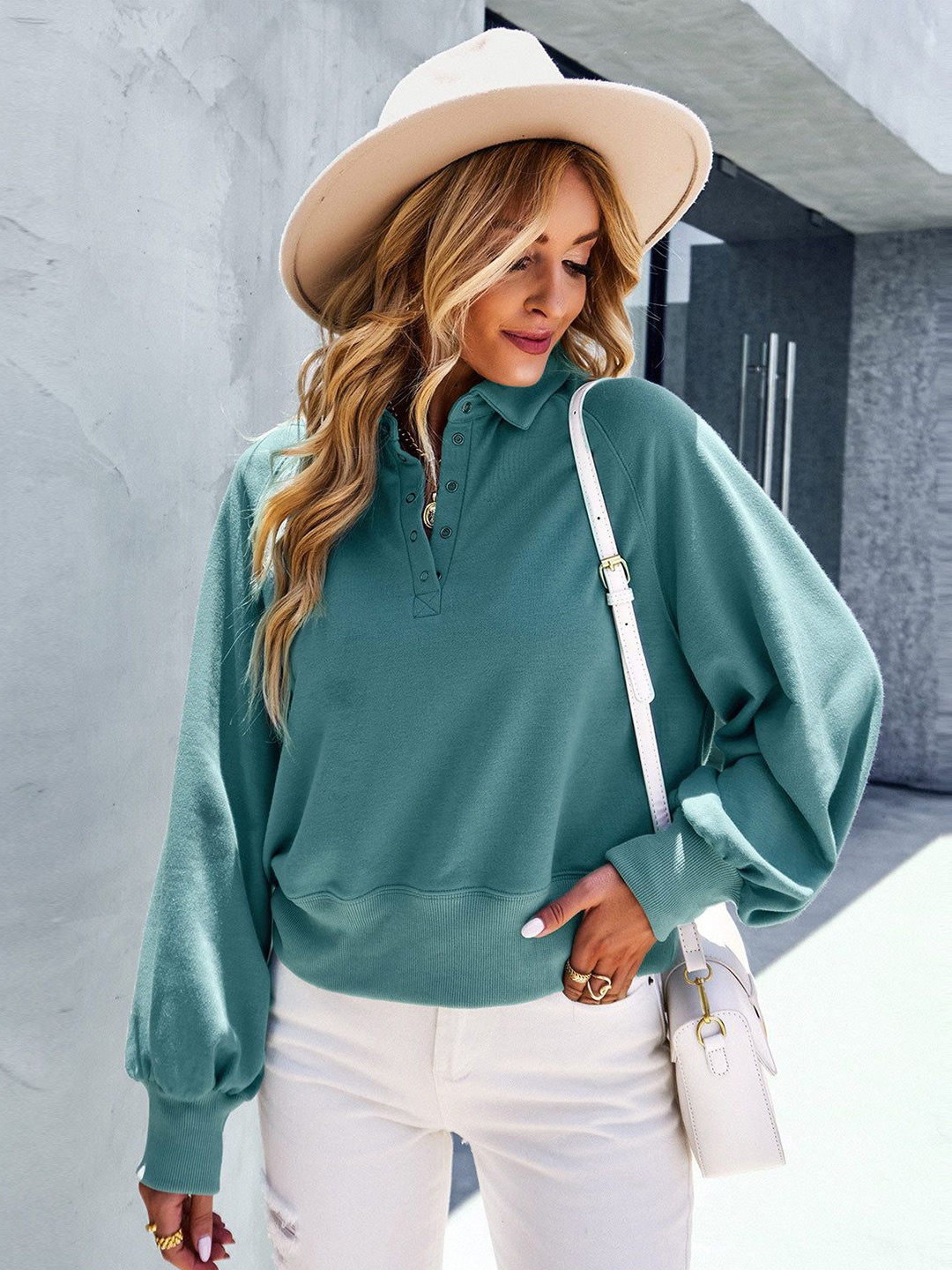 

StyleCast Women Solid Shirt Collar Top, Teal
