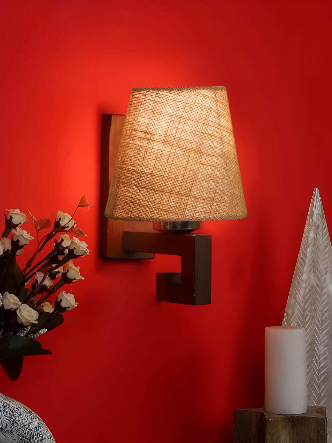 

Devansh Beige & Brown Wood Traditional Frustum Shaped Wall Lamp