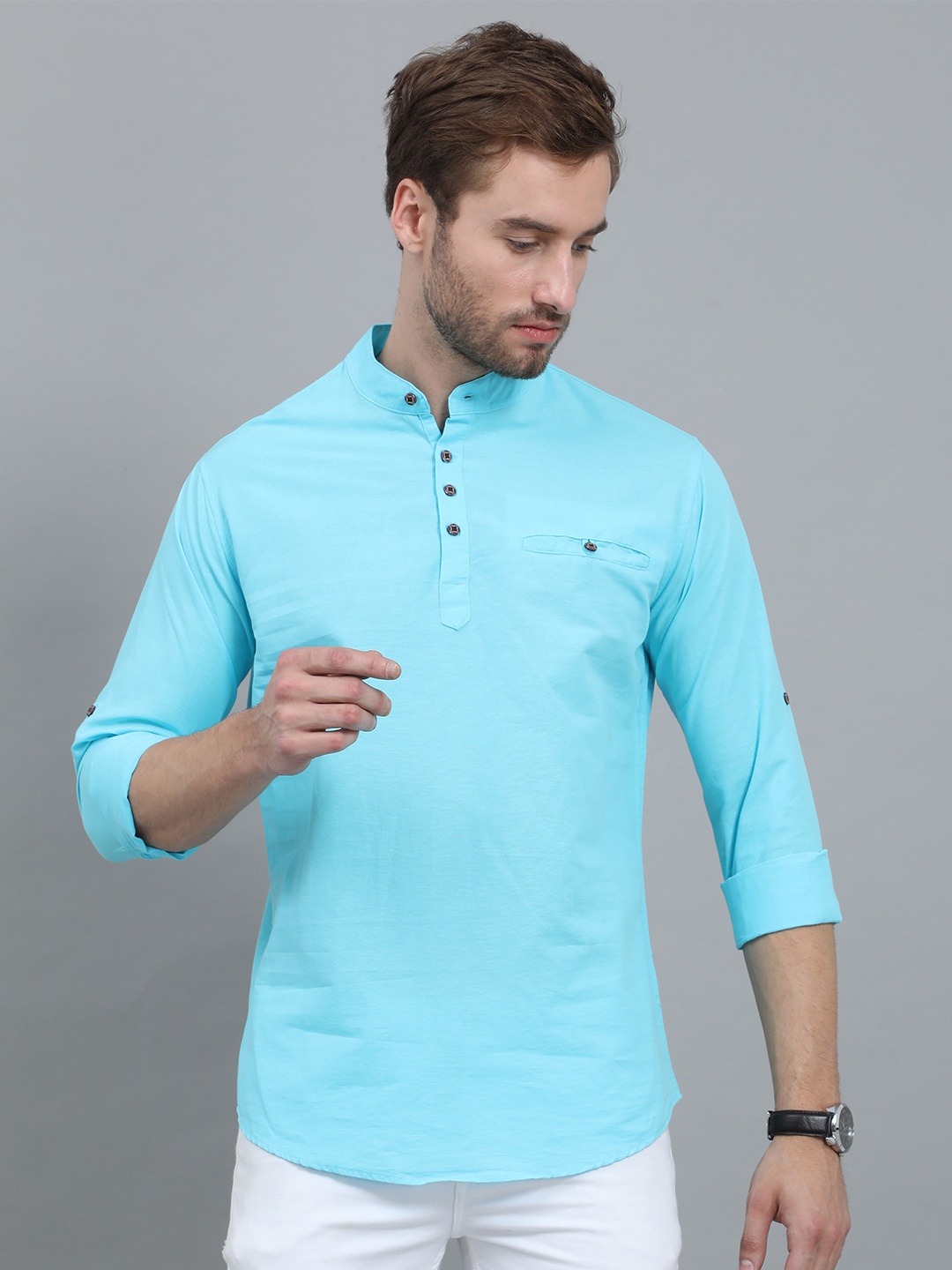 

Rope Men Thread Work Kurta, Turquoise blue