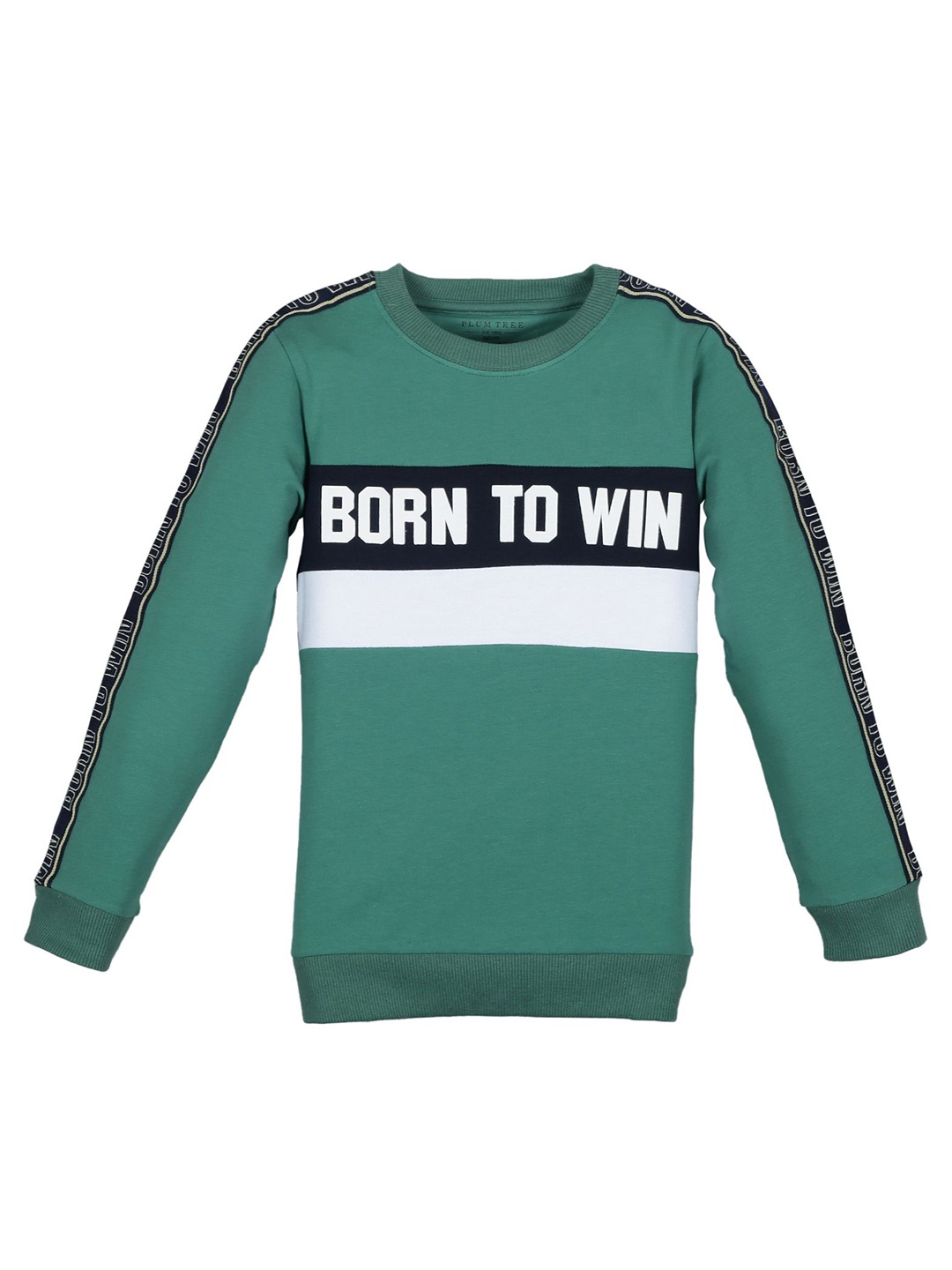 

PLUM TREE Boys Typography Printed Round Neck Cotton Pullover Sweatshirt, Green