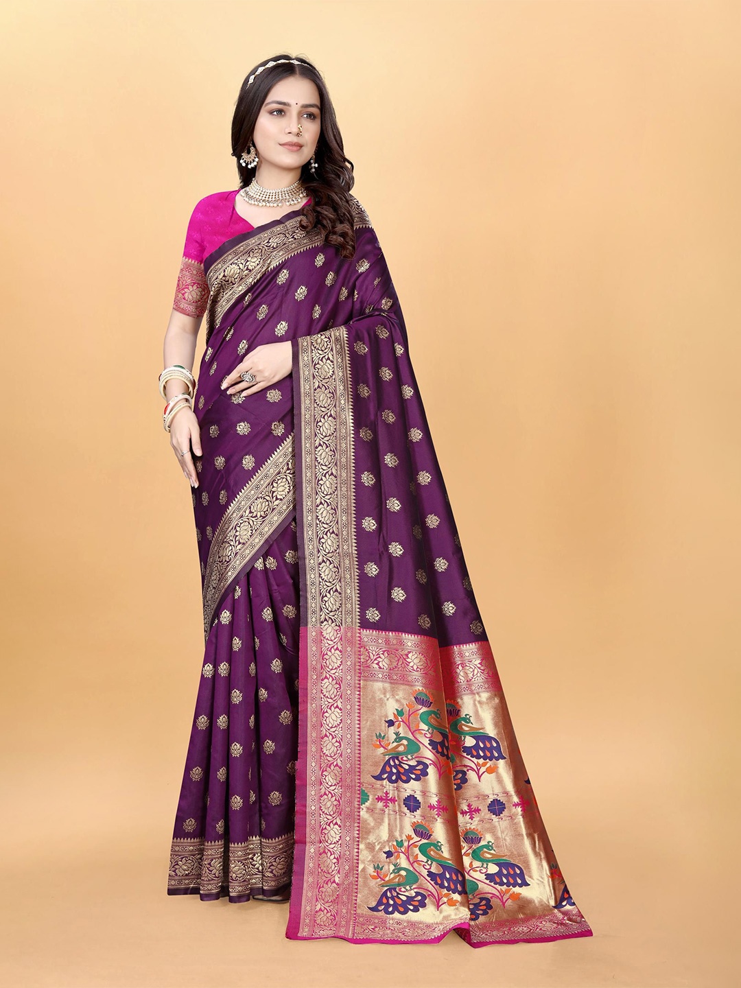 

VenderVilla Woven Design Paithani Saree, Violet