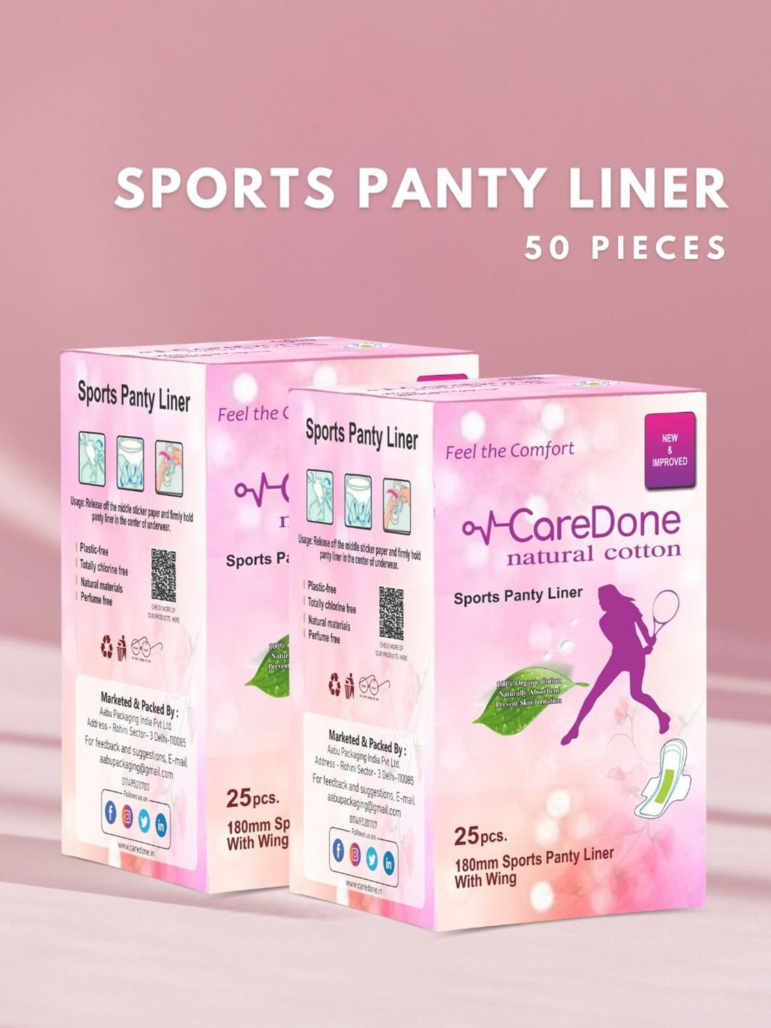 

CareDone Set Of 2 Ultra Thin Sports Panty Liners - 25Pcs Each, White