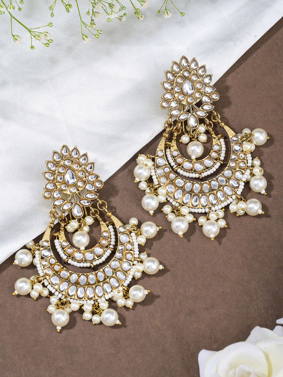 

Designbox Gold-Plated Kundan Classic Chandbalis Earrings, Off white