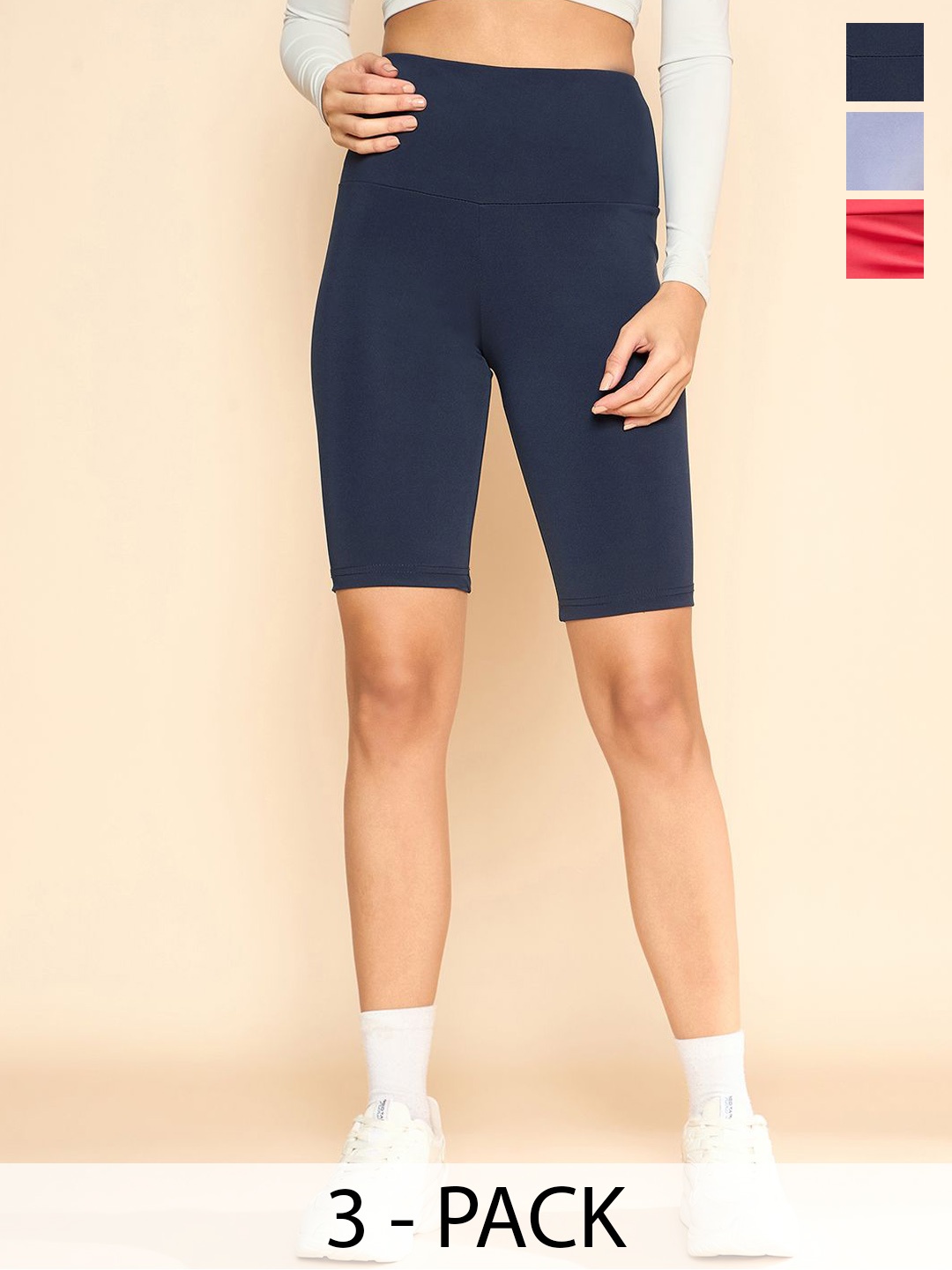 

COLOR CAPITAL Women Pack Of 3 High Rise Above-Knee Gym Tights, Coral