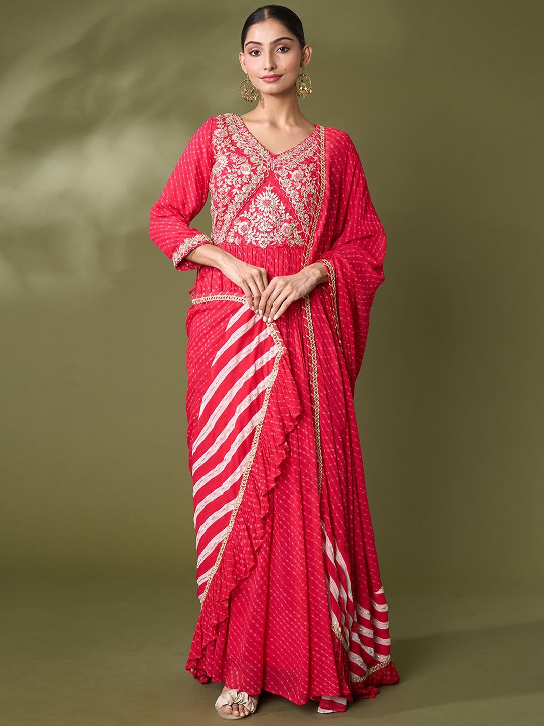 

Samyukta Singhani Embroidered Maxi Ethnic Dress With Dupatta, Red