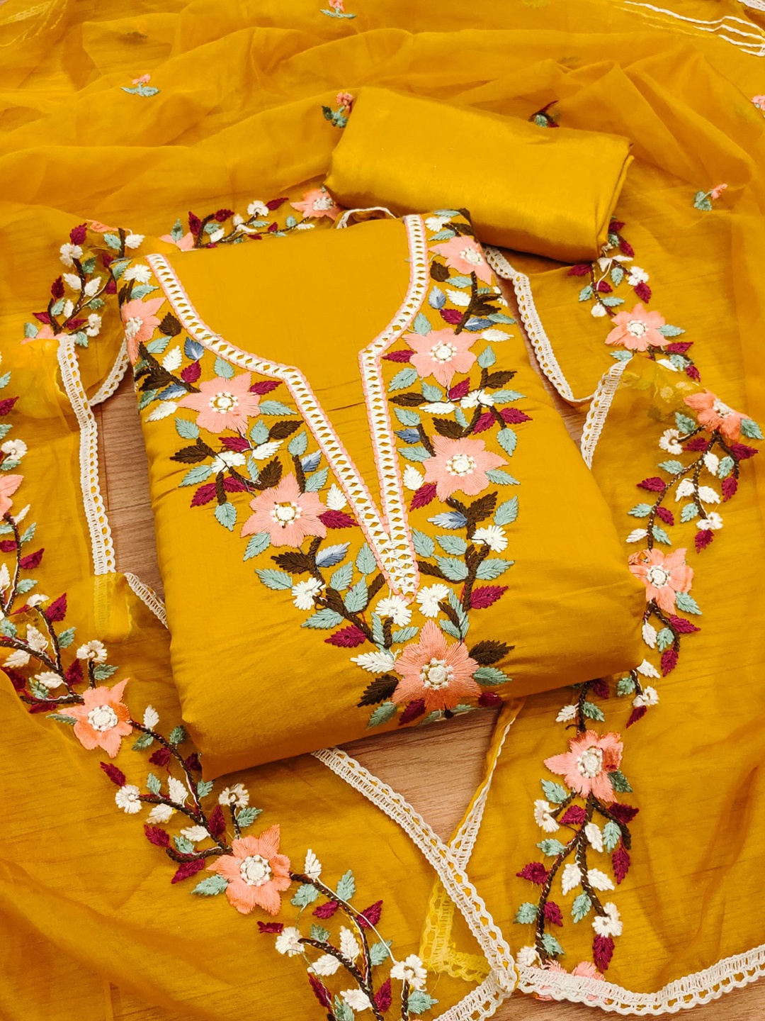 

KALINI Women Embroidered Unstitched Dress Material, Yellow