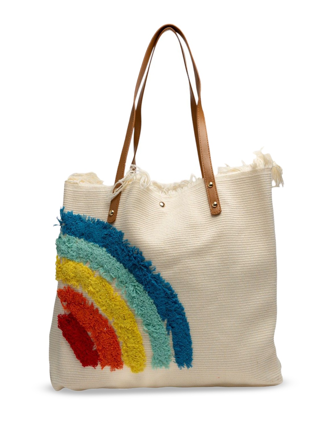 

Vdesi Women Rainbows Shopper Tote Bag, Beige