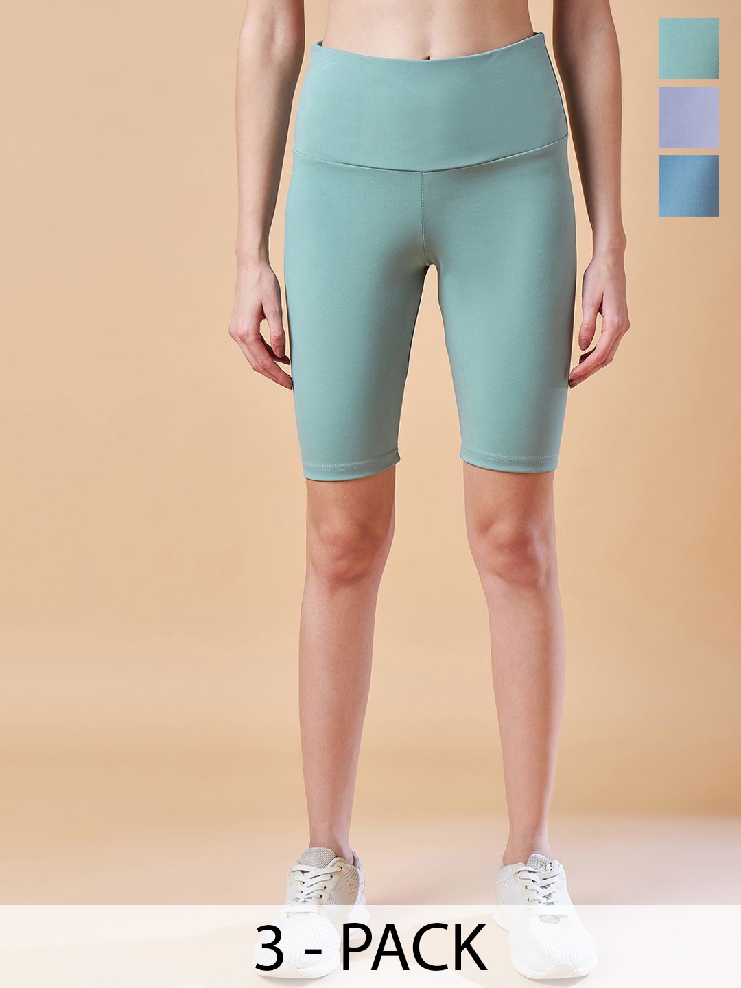 

COLOR CAPITAL Women Pack Of 4 High Rise Above Knee Gym Tights, Sea green