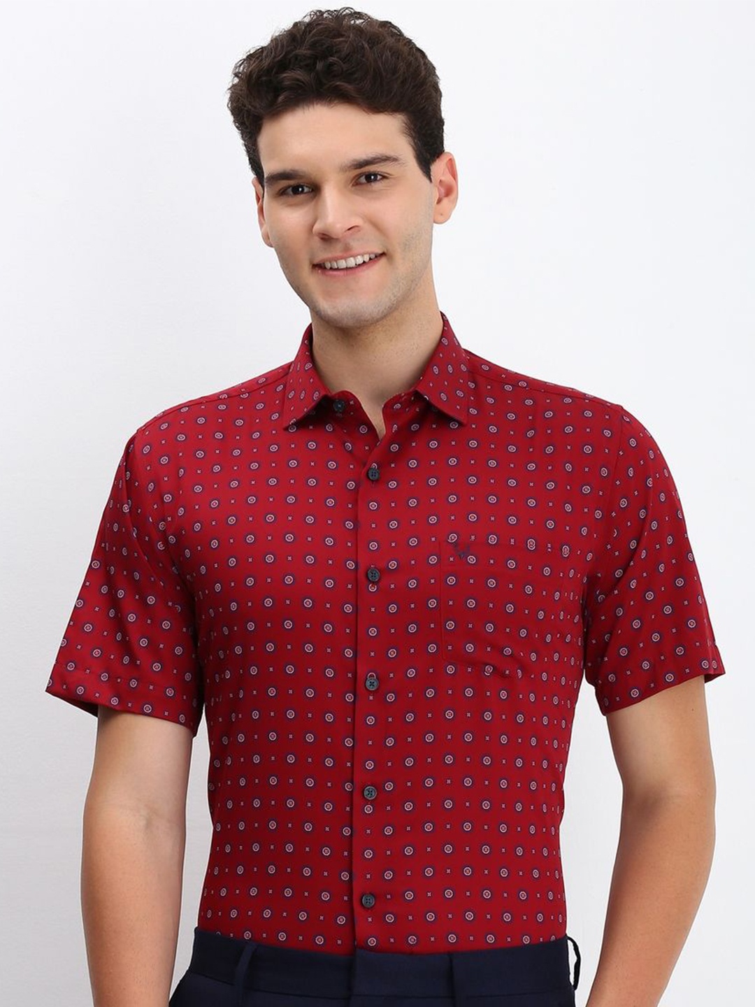 

Allen Solly Men Spread Collar Abstract Printed Cotton Slim Fit Formal Shirt, Red