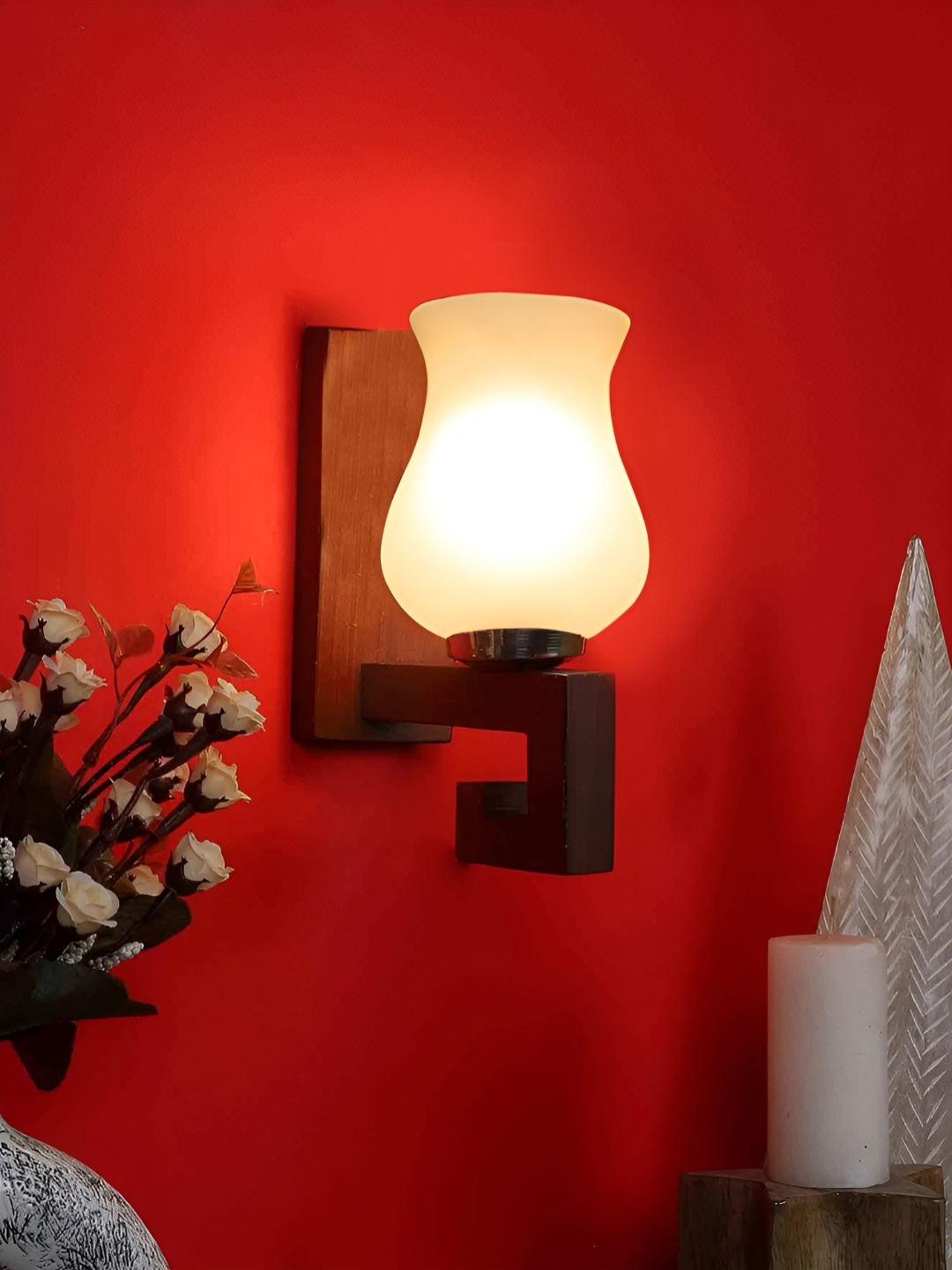 

Devansh White & Brown Wood Traditional Wall Lamp