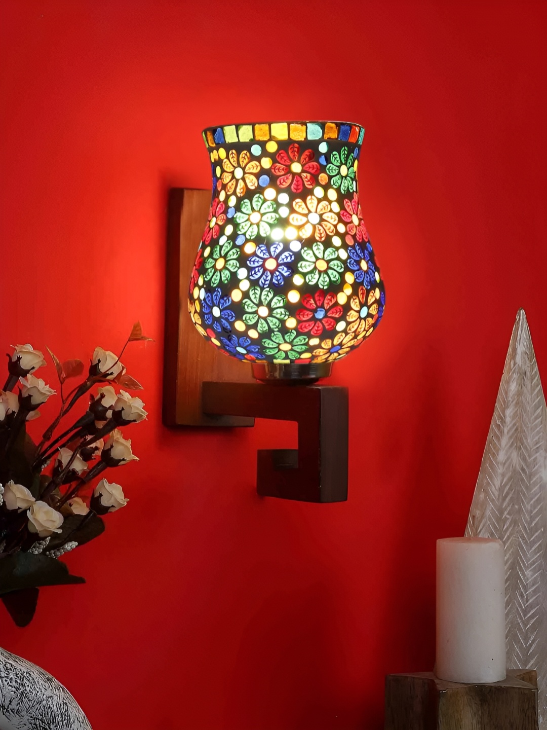 

Devansh White & Brown Textured Bell Shaped Contemporary Mosaic Glass Wall Lamp