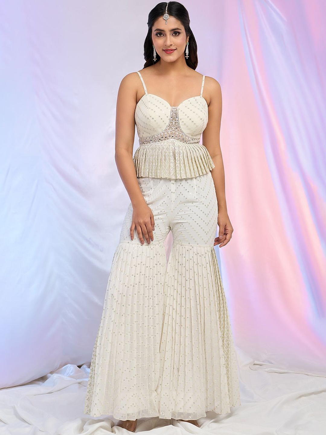 

Alaya Advani Embroidered Top & Sharara With Dupatta Co-Ords, White