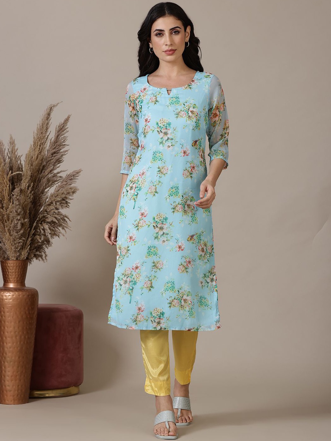 

AURELIA Women Floral Printed Kurta, Blue
