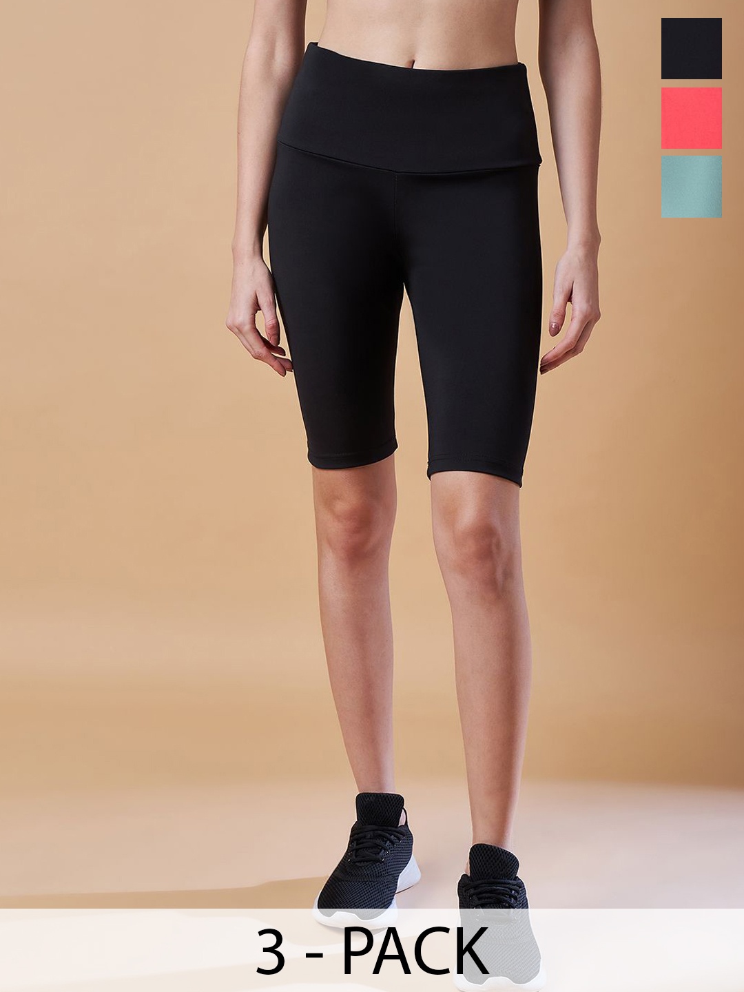 

COLOR CAPITAL Women Pack Of 3 Slim-Fit Above Knee Tights, Black