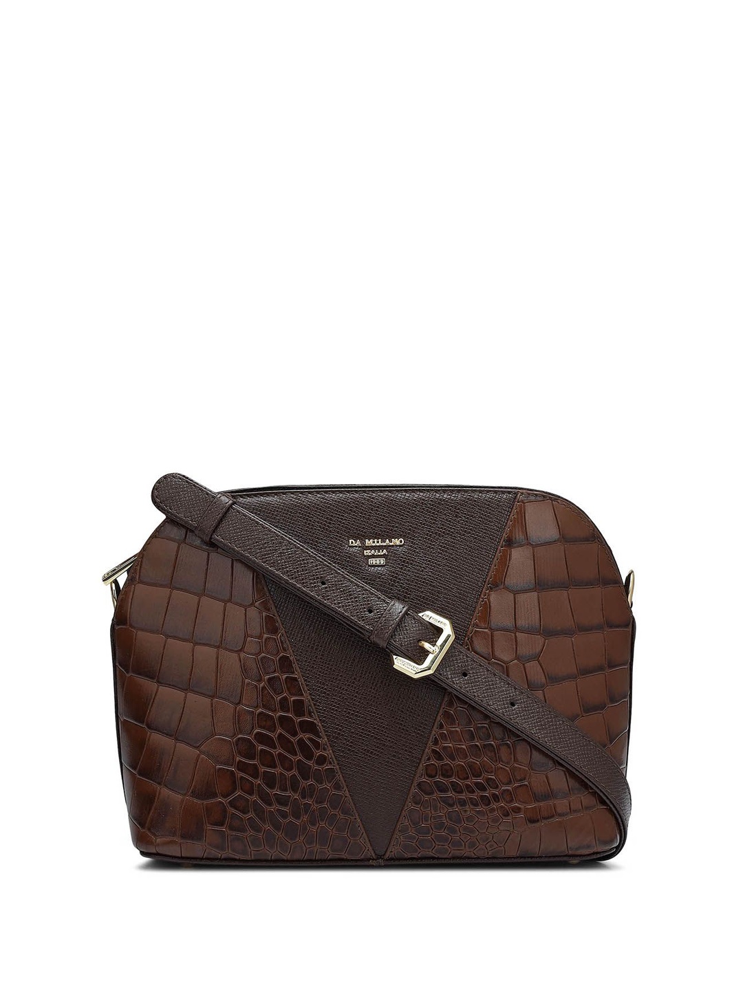 

Da Milano Women Textured Leather Sling Bag, Brown