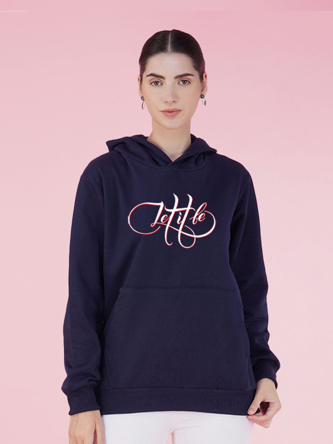 

NUSYL Women Typography Printed Hood Fleece Pullover Sweatshirt, Blue