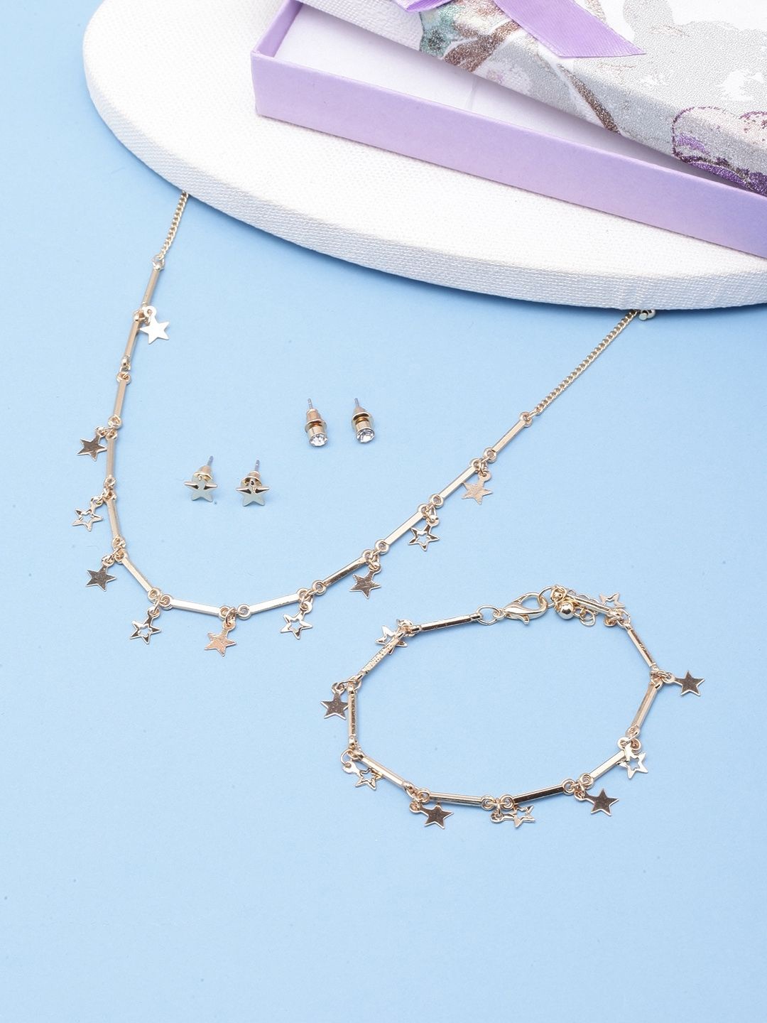 

KPOP Gold-Plated AD Studded Necklace & Earrings With Bracelet