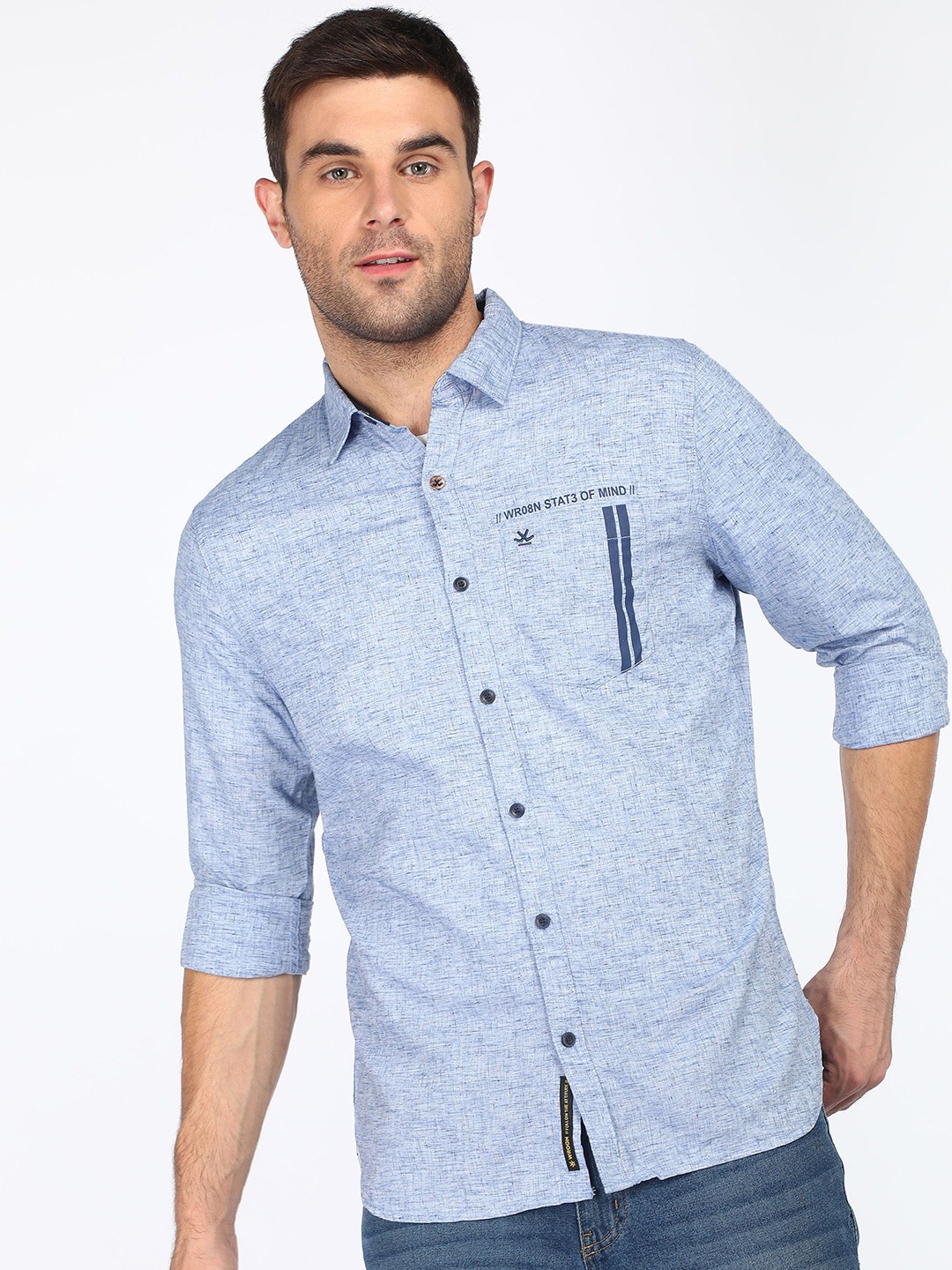 

WROGN Men Spread Collar Textured Cotton Casual Shirt, Grey