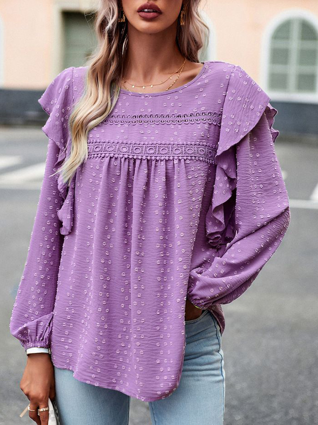 

StyleCast Women Self Design Round Neck Top, Purple