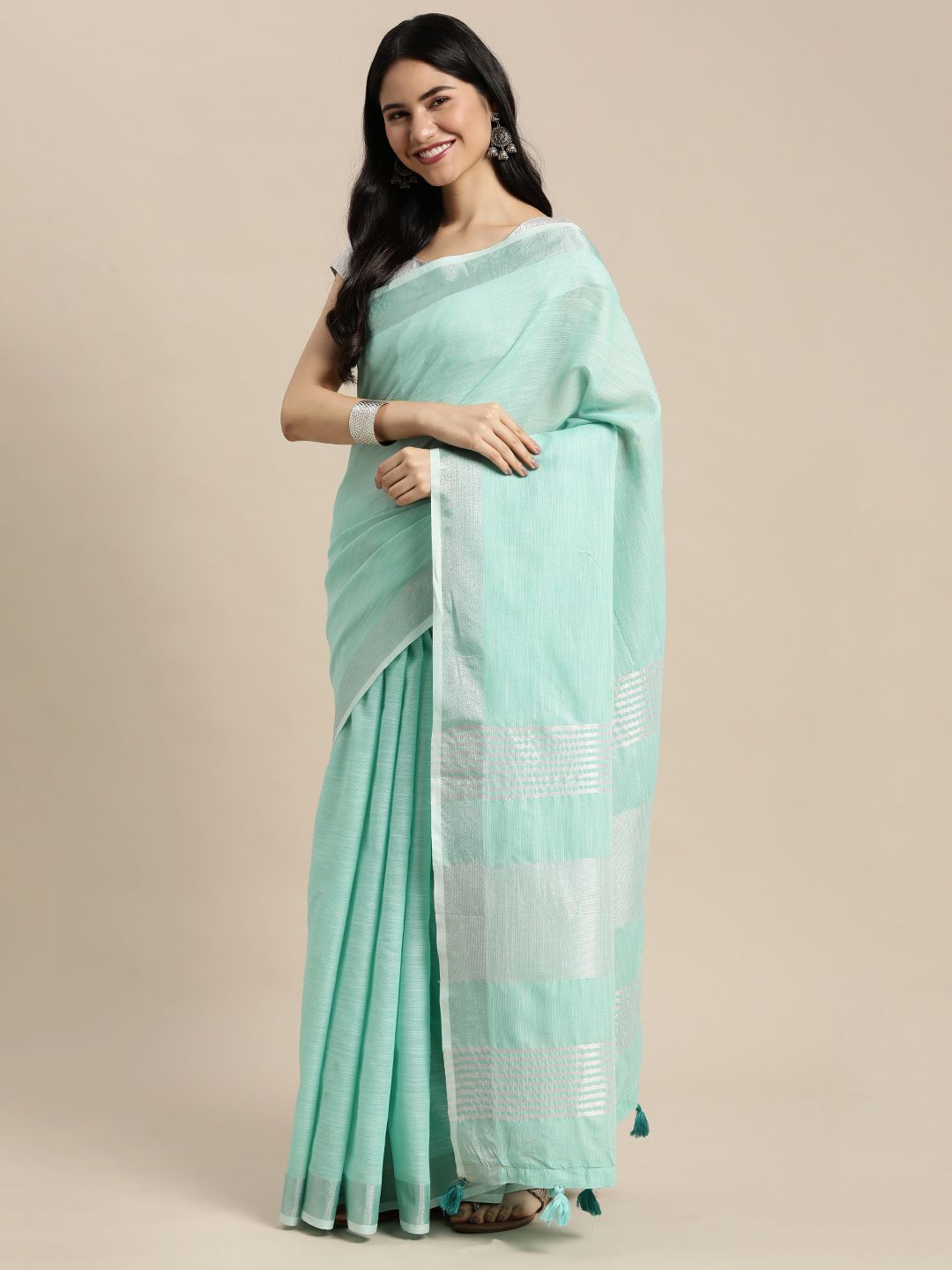 

Fashion Petals Woven Design Zari Tussar Saree, Turquoise blue