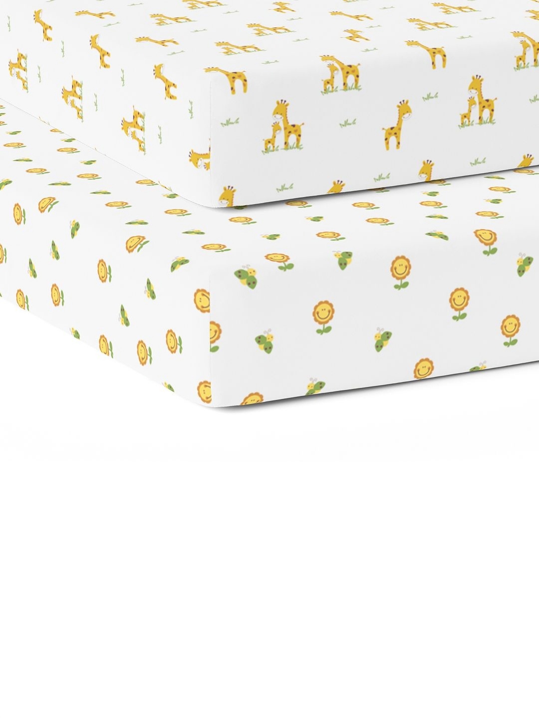 

The White Cradle Yellow & White 2 Pcs Cartoon Printed 120 TC Cotton Fitted Crib Bedsheets