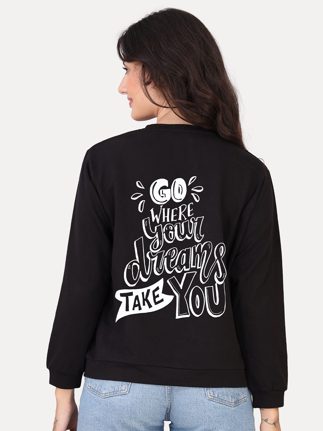 

VISO Women Typography Printed Round Neck Cotton Pullover Sweatshirt, Black