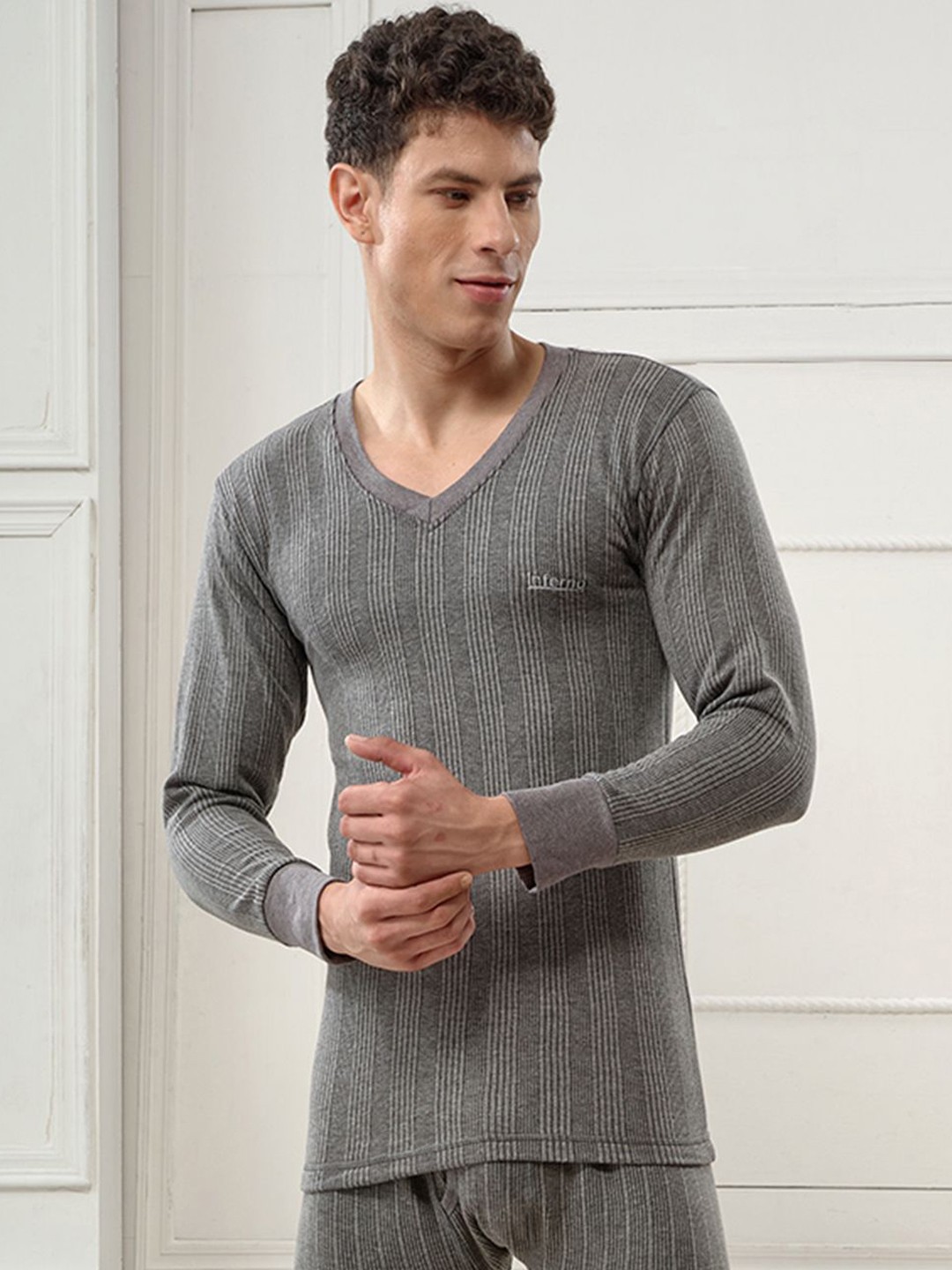 

INFERNO Men V Neck Full Sleeve Thermal Vest, Charcoal