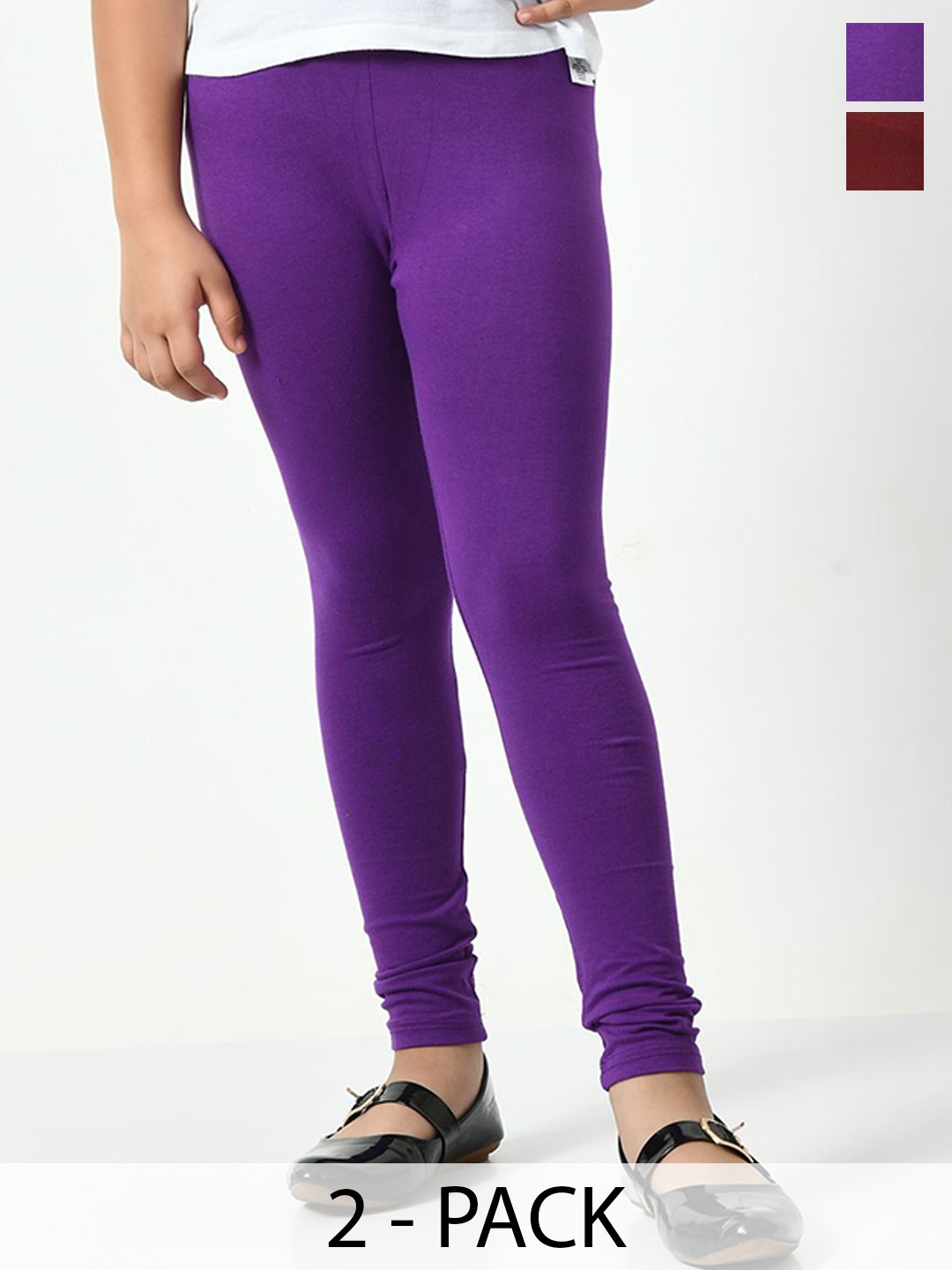 

KAYU Girls Pack Of 2 Churidar Length Leggings, Purple