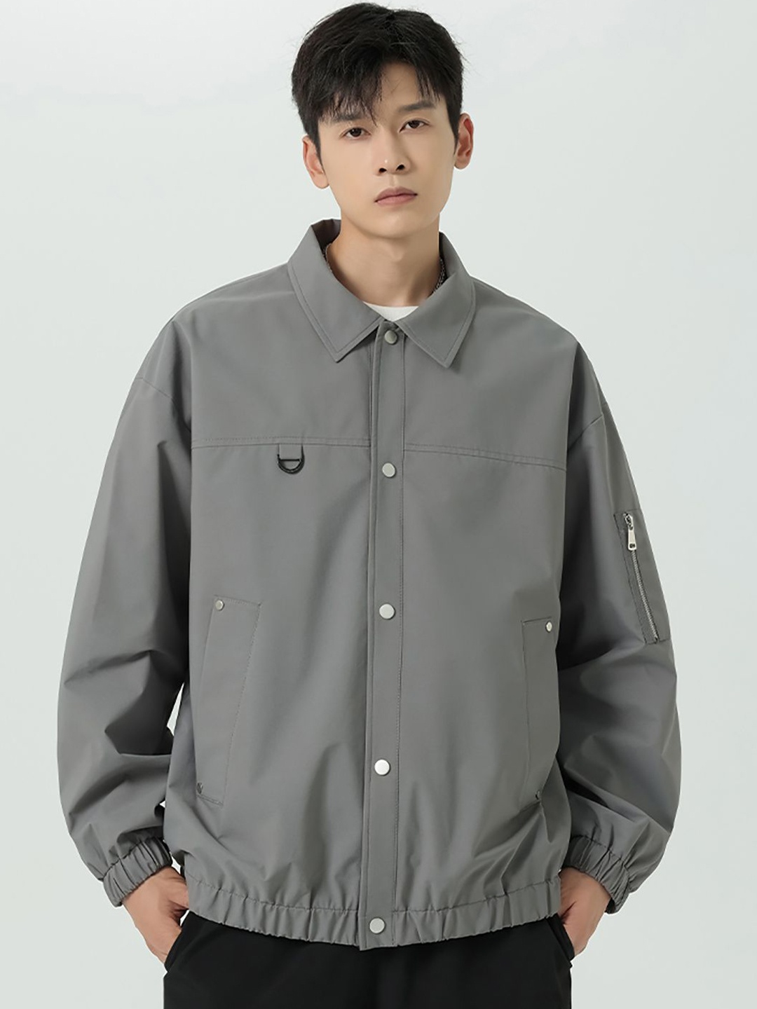 

StyleCast x Revolte Men Spread Collar Solid Casual Windcheater Jacket, Grey